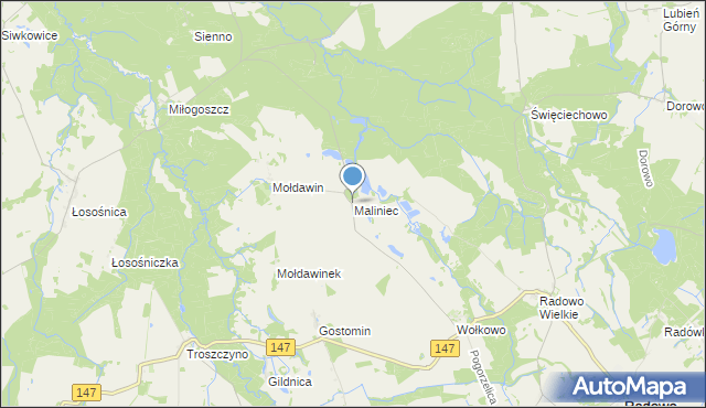 mapa Maliniec, Maliniec gmina Radowo Małe na mapie Targeo